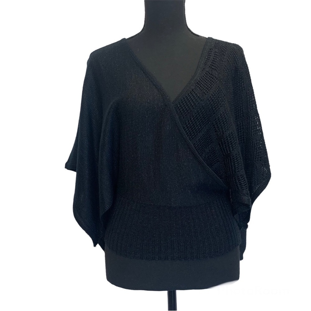 Urban behavior black glitter wide sleeve wrap front sweater Sz L